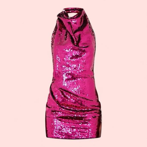 pink sequin dress pretty little thing Pink Sequin Knit Mini Dress